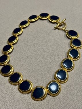 Gold-Tone Necklace with Navy Enamel Medallions